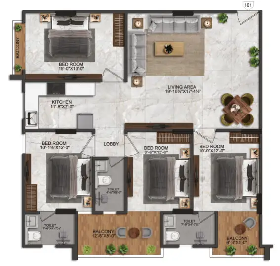 4 BHK Floor Plan 1