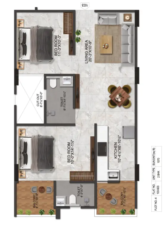 2 BHK Floor Plan 1