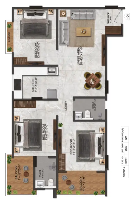 3 BHK Floor Plan 1