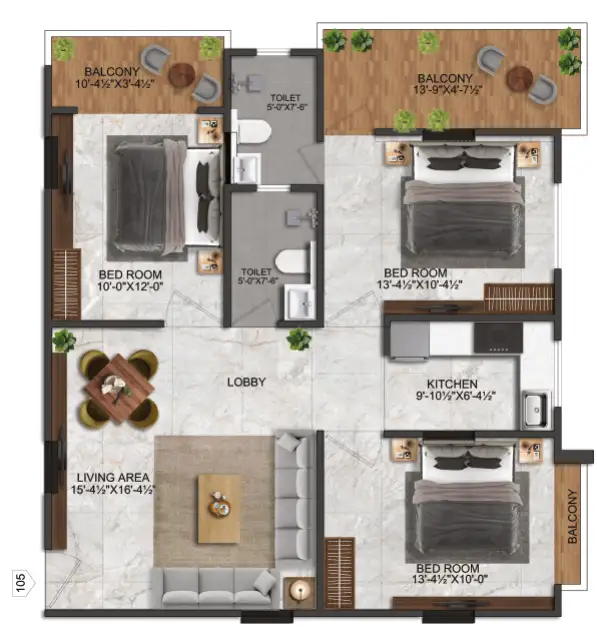 3 BHK Floor Plan 1