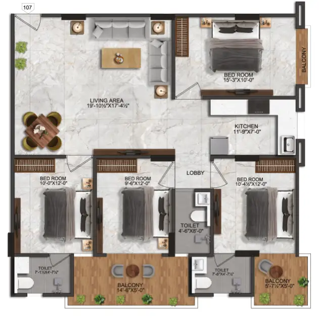 4 BHK Floor Plan 1