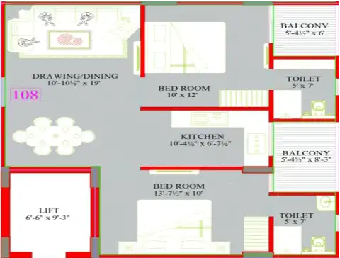 2 BHK Floor Plan 1