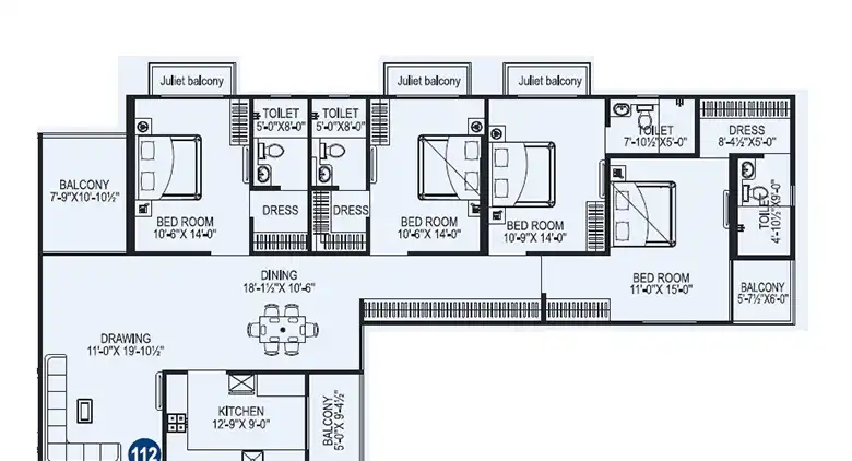 4 BHK Floor Plan 1