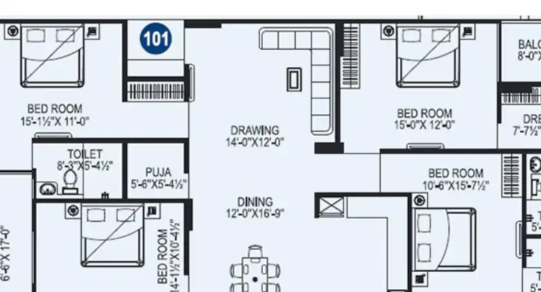 4 BHK Floor Plan 1
