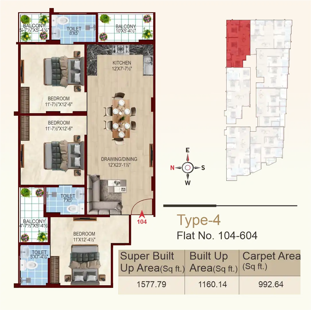 3 BHK Floor Plan 1