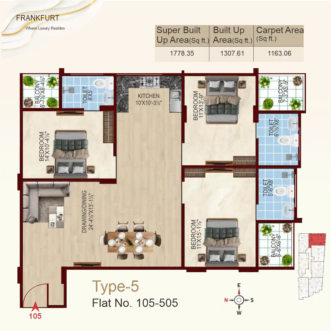 3 BHK Floor Plan 1
