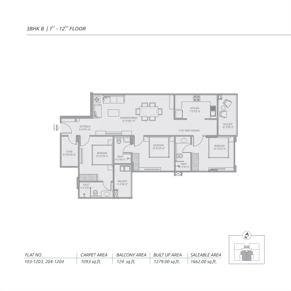 3 BHK Floor Plan 1