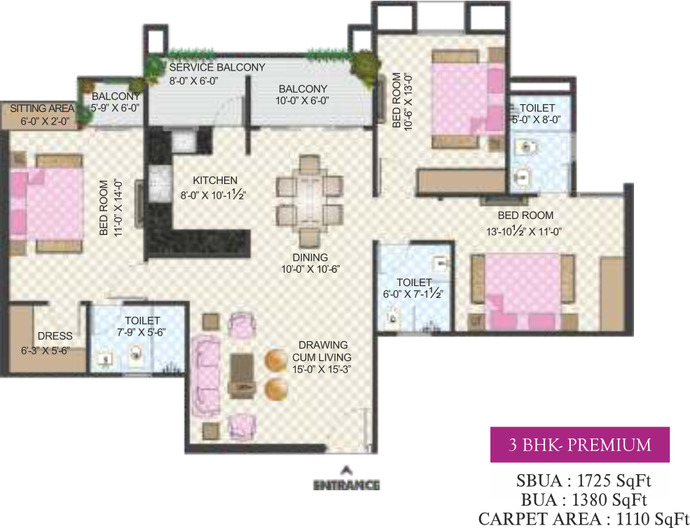 3 BHK Floor Plan 1