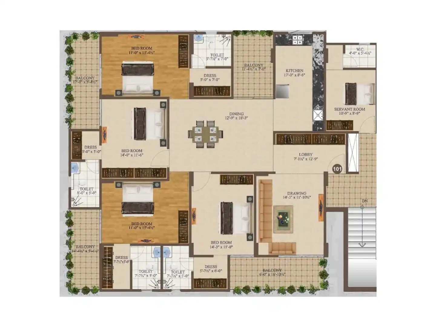 4 BHK Floor Plan 1