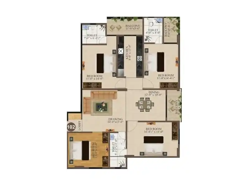 4 BHK Floor Plan 1