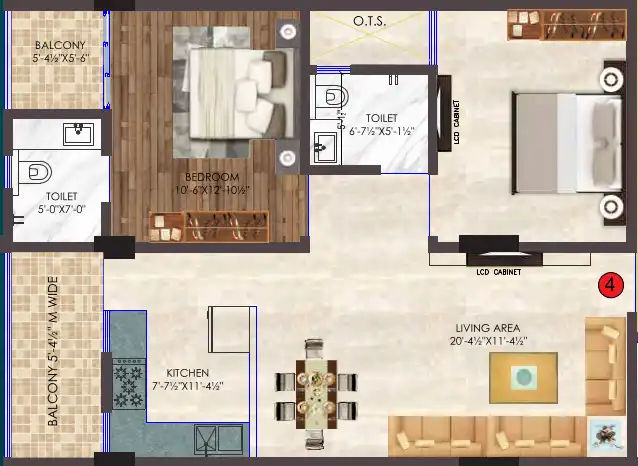 2 BHK Floor Plan 1
