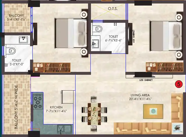 2 BHK Floor Plan 1