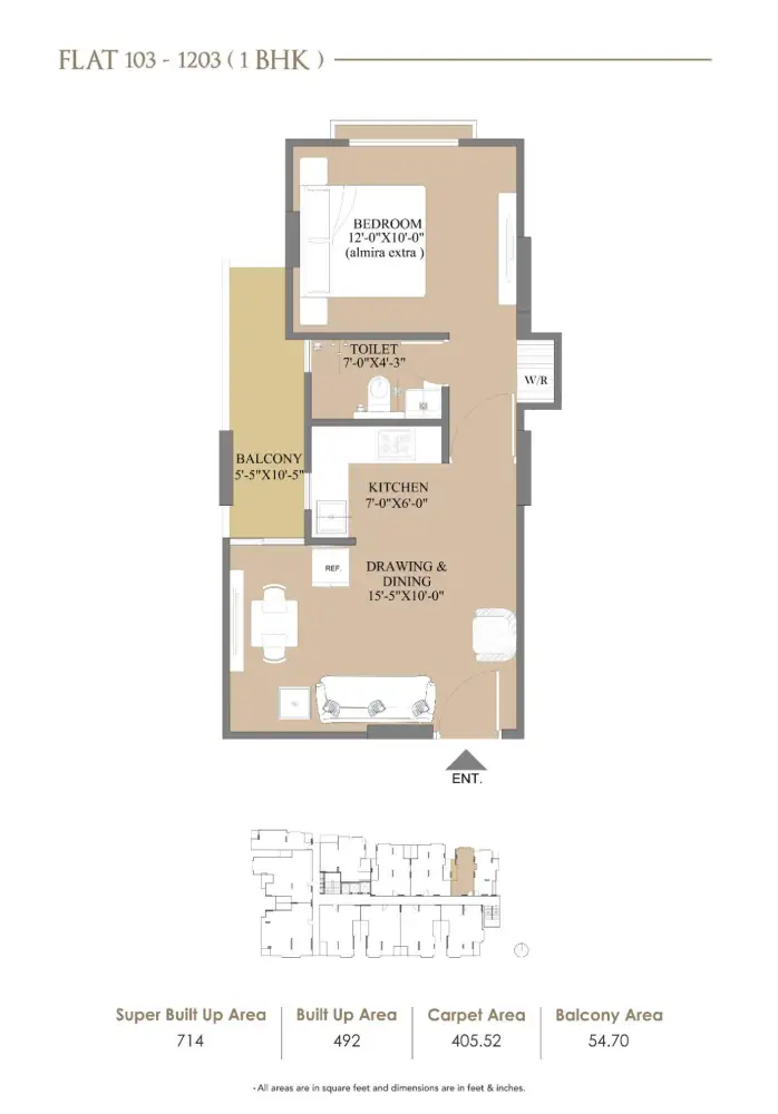 1 BHK Floor Plan 1
