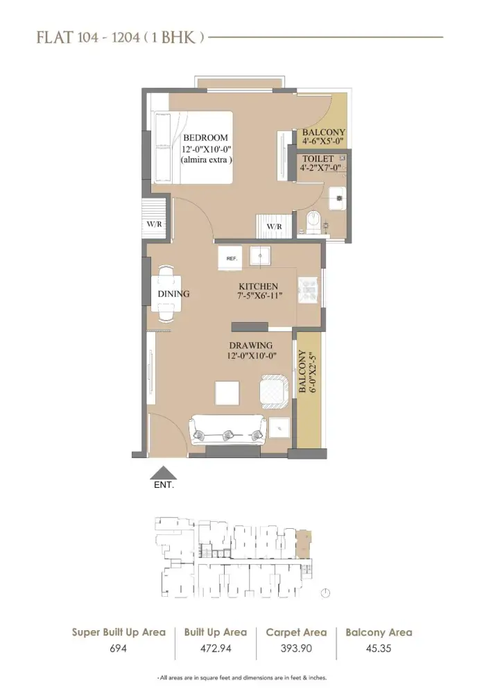 1 BHK Floor Plan 1