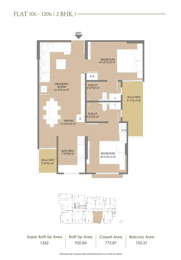 2 BHK Floor Plan 1