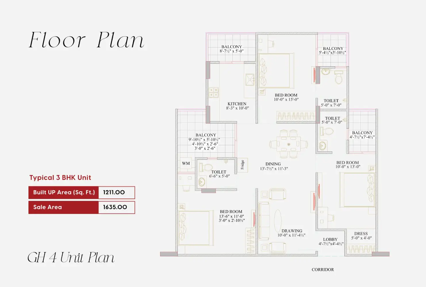 3 BHK Floor Plan 1