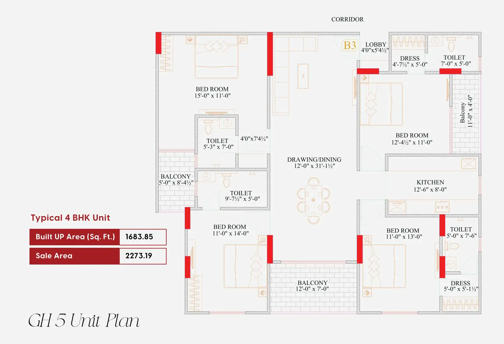 4 BHK Floor Plan 1