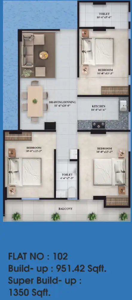3 BHK Floor Plan 1