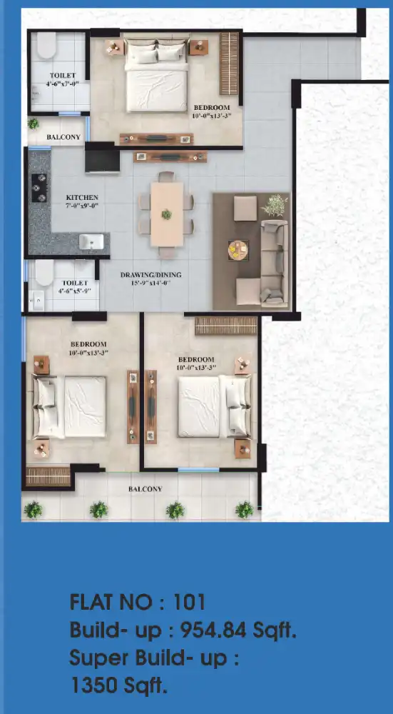 3 BHK Floor Plan 1