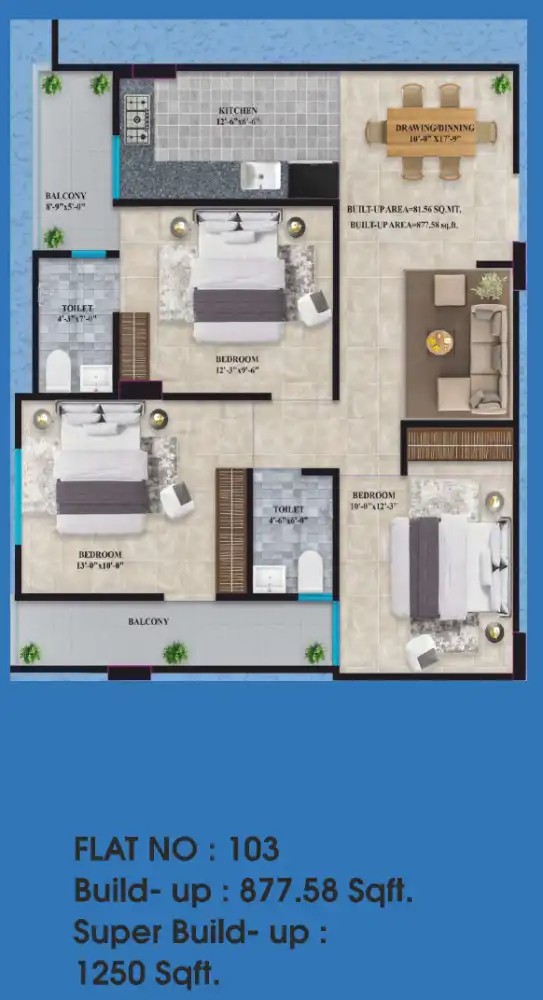 3 BHK Floor Plan 1