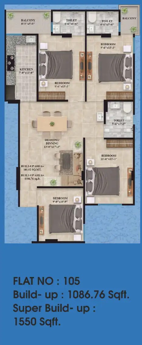 4 BHK Floor Plan 1