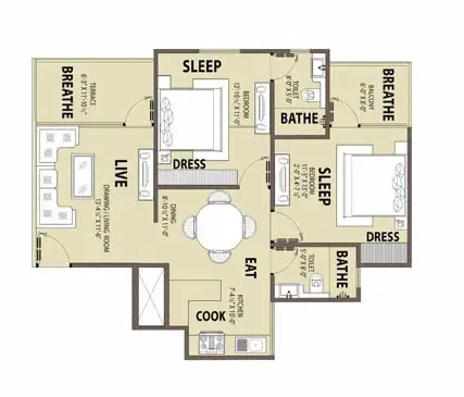 2 BHK Floor Plan 1