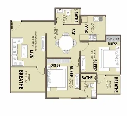 2 BHK Floor Plan 1