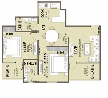 2 BHK Floor Plan 1