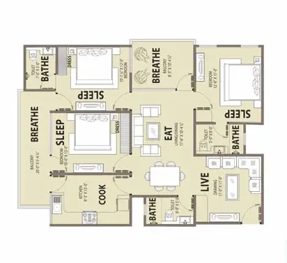3 BHK Floor Plan 1