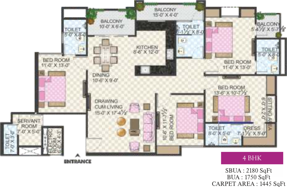 4 BHK Floor Plan 1
