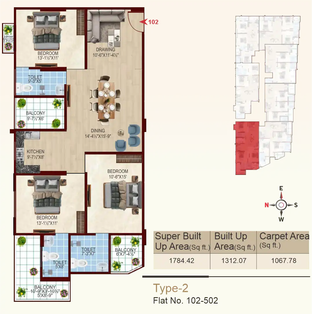 3 BHK Floor Plan 1