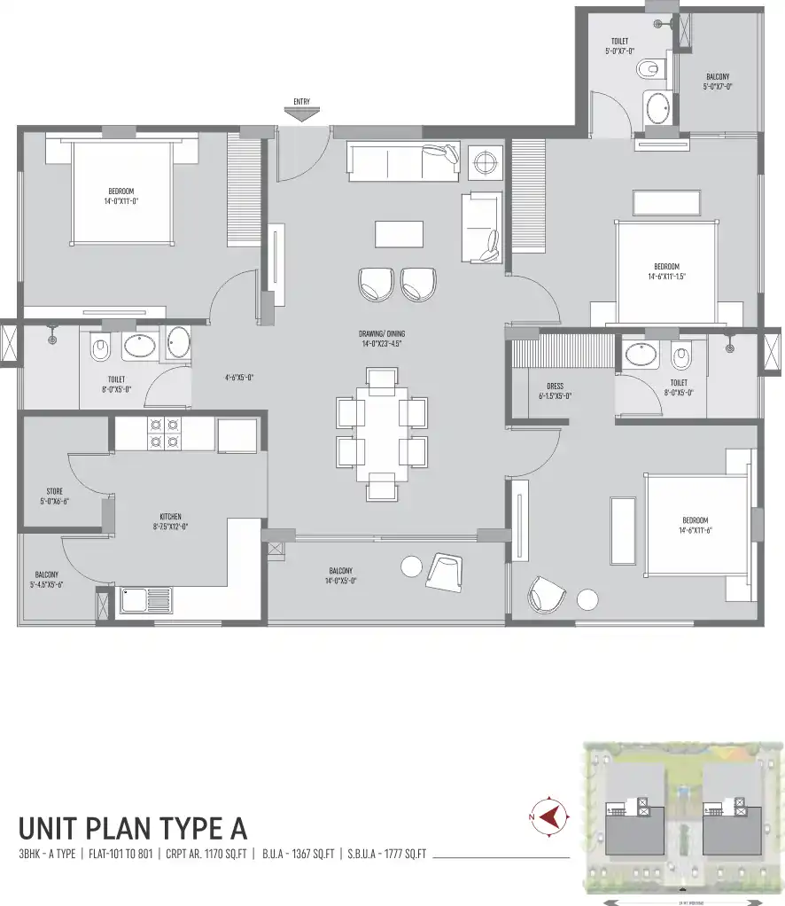 3 BHK Floor Plan 1