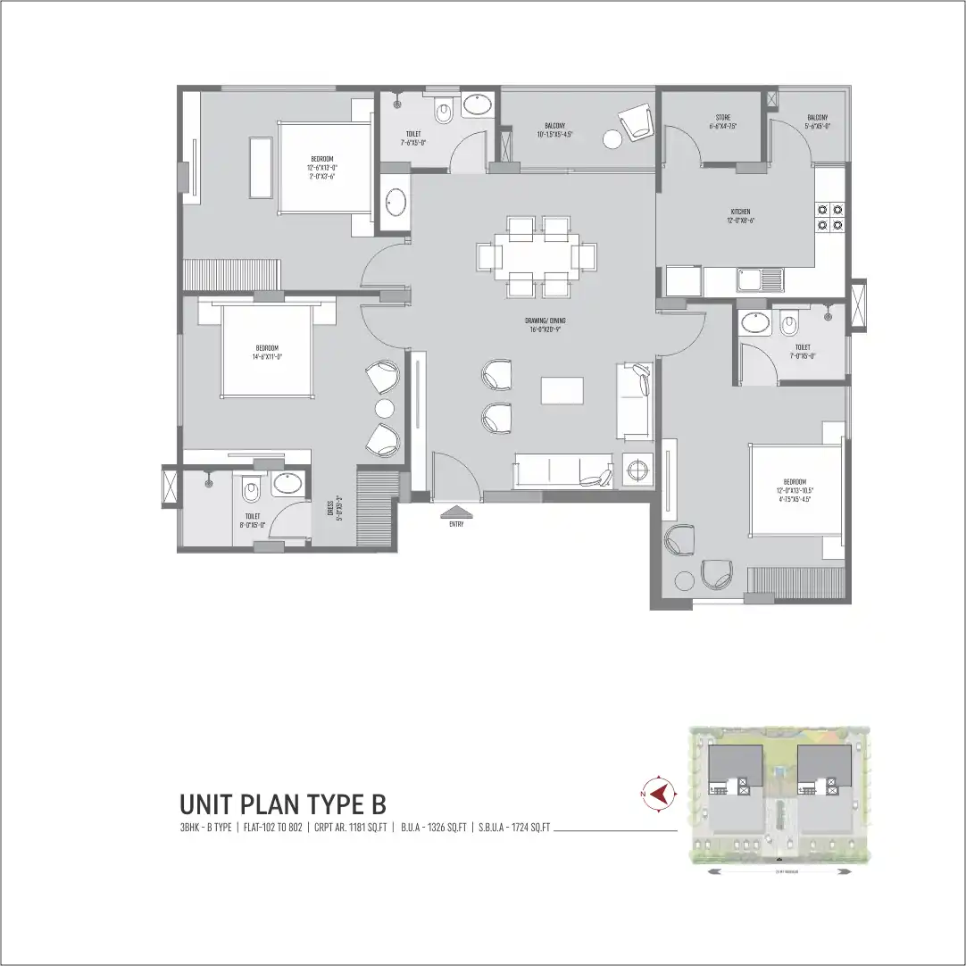 3 BHK Floor Plan 1