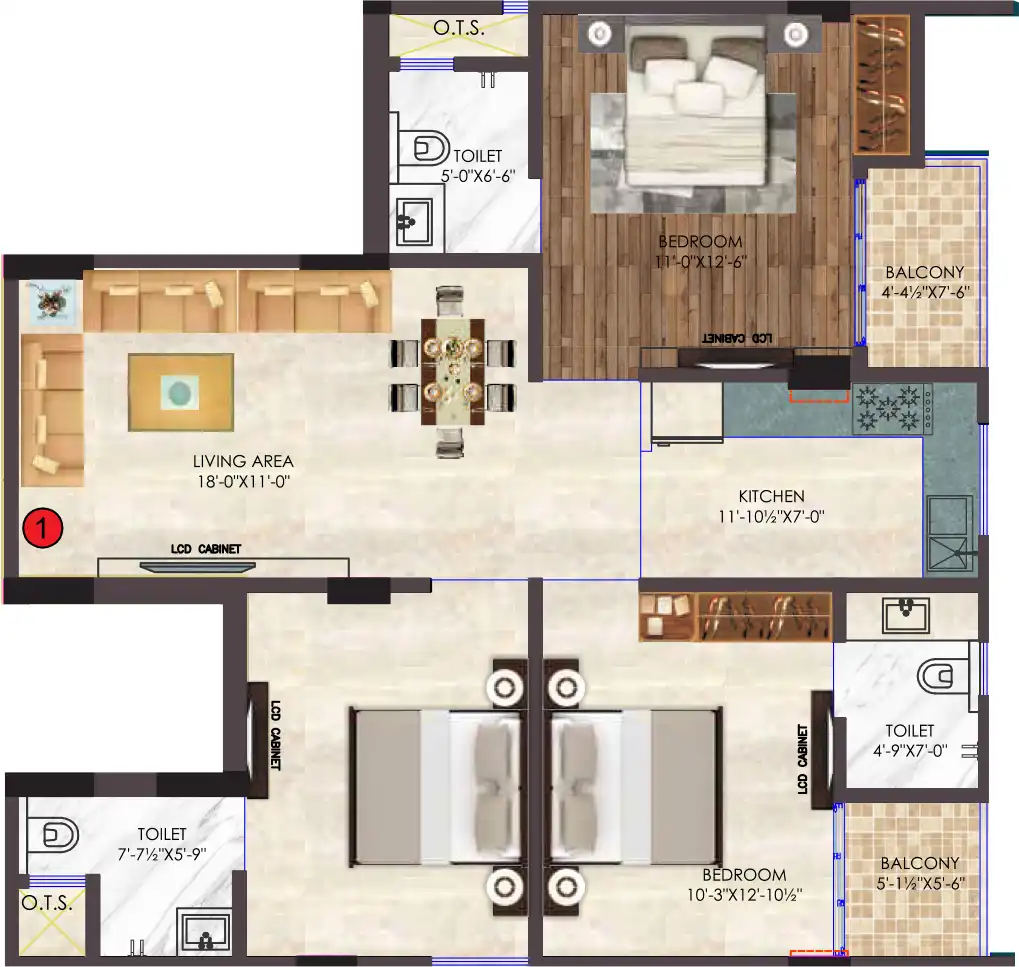 3 BHK Floor Plan 1