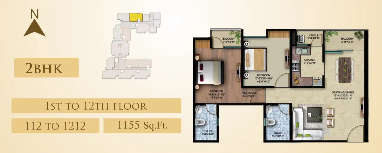 2 BHK Floor Plan 1