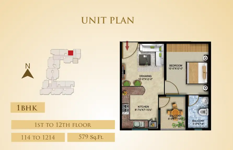 1 BHK Floor Plan 1