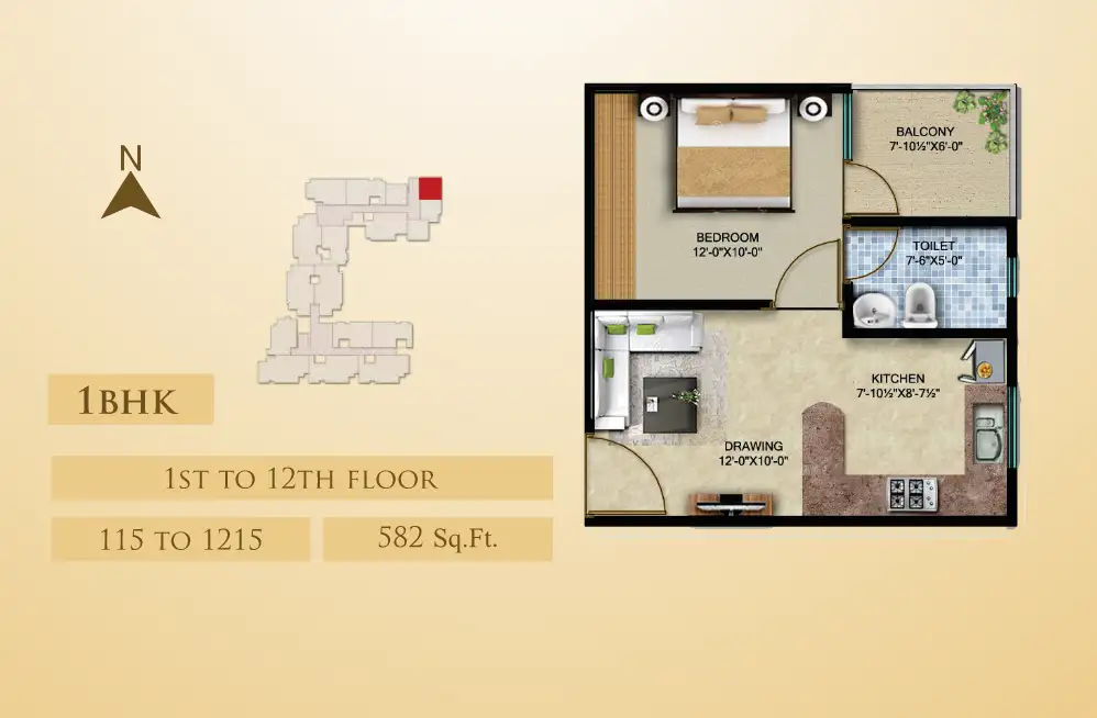 1 BHK Floor Plan 1