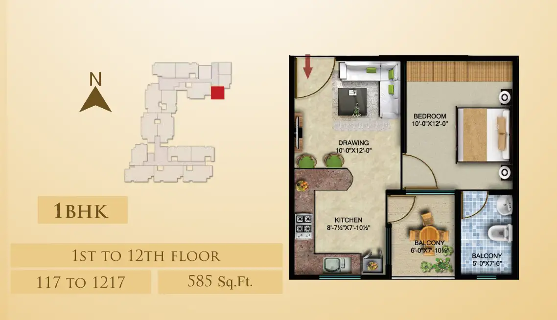 1 BHK Floor Plan 1