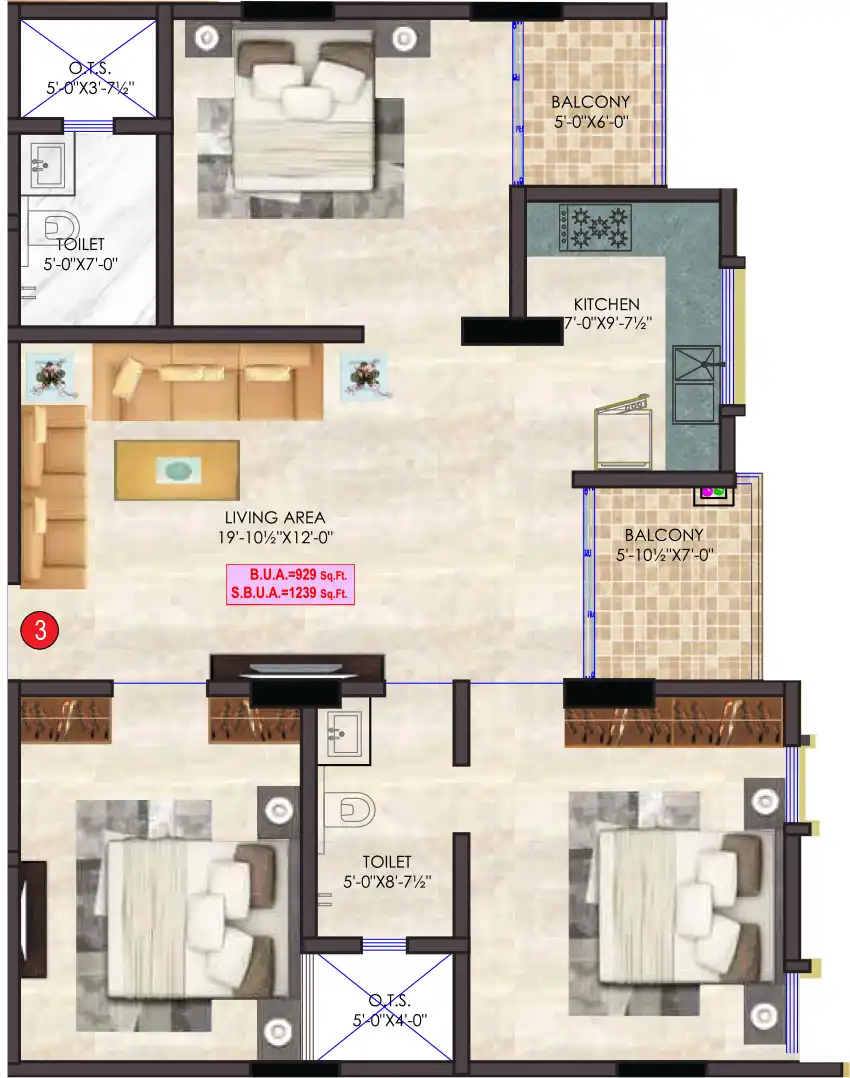 3 BHK Floor Plan 1