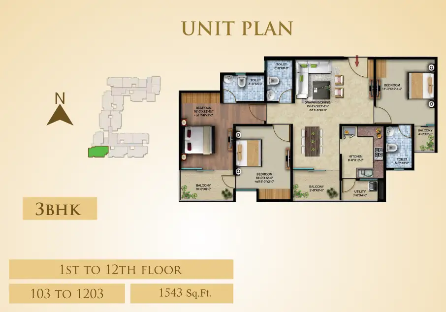 3 BHK Floor Plan 1