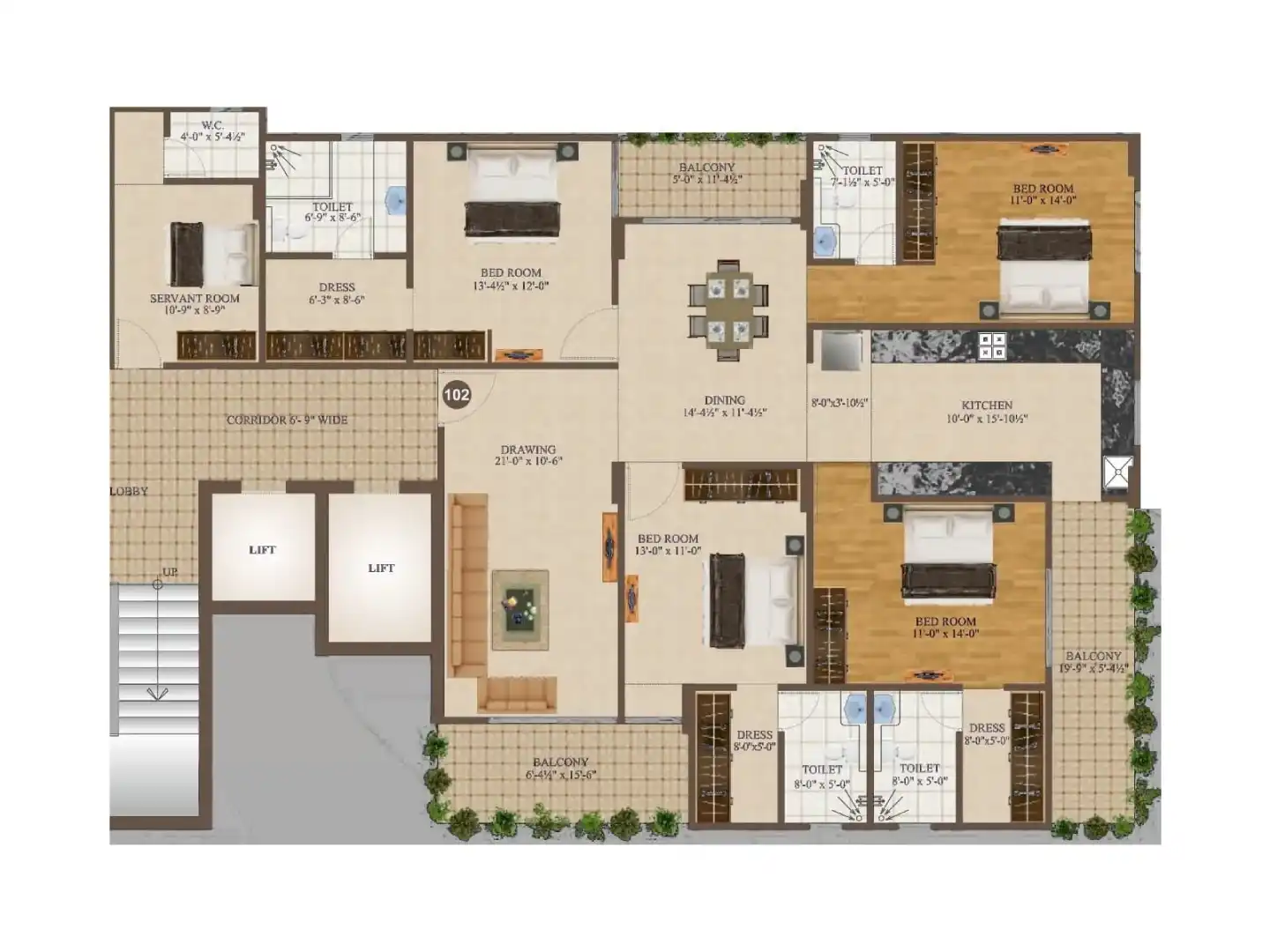 4 BHK Floor Plan 1