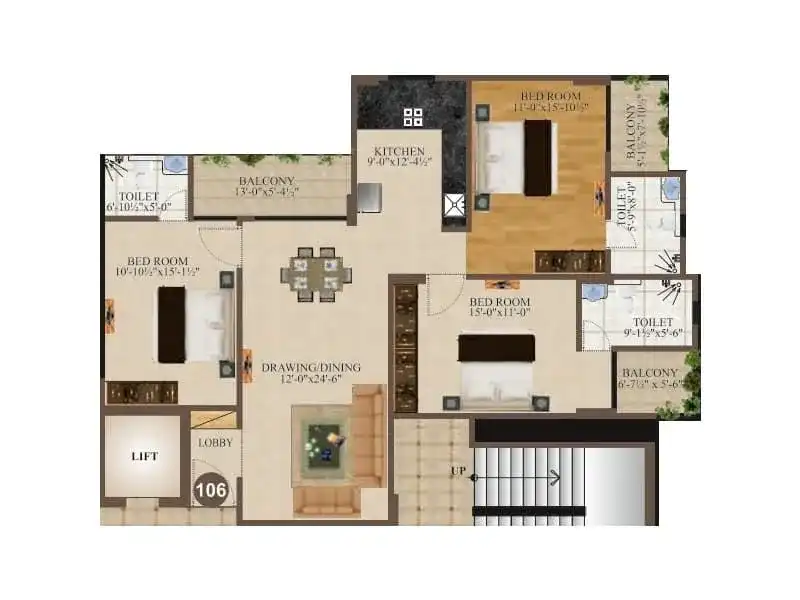 3 BHK Floor Plan 1