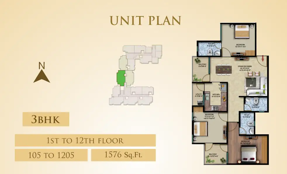 3 BHK Floor Plan 1
