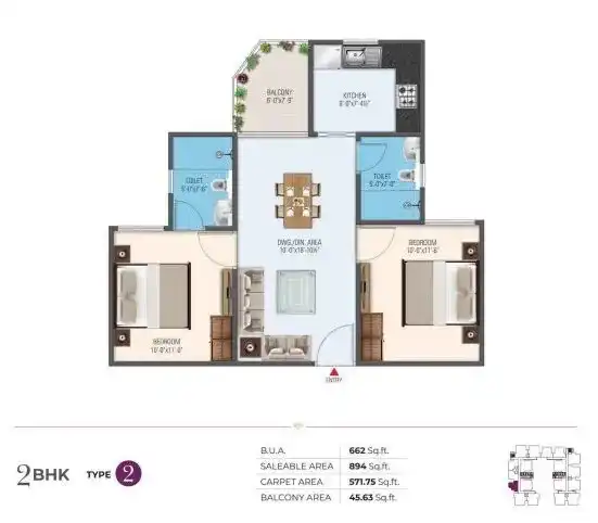 2 BHK Floor Plan 1