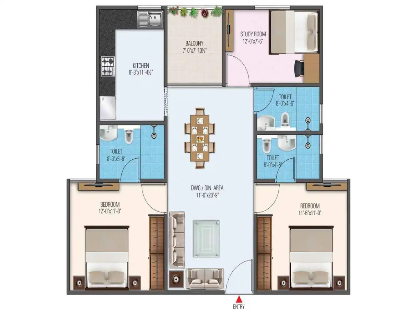 2 BHK Floor Plan 1