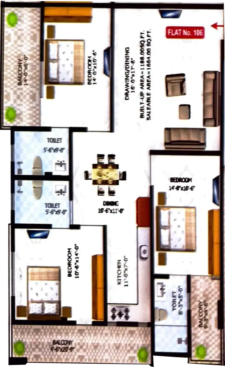 3 BHK Floor Plan 1