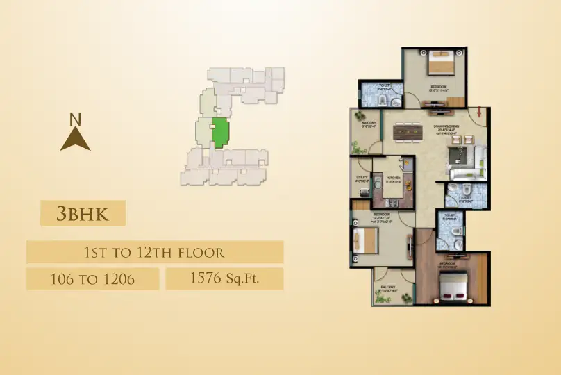 3 BHK Floor Plan 1