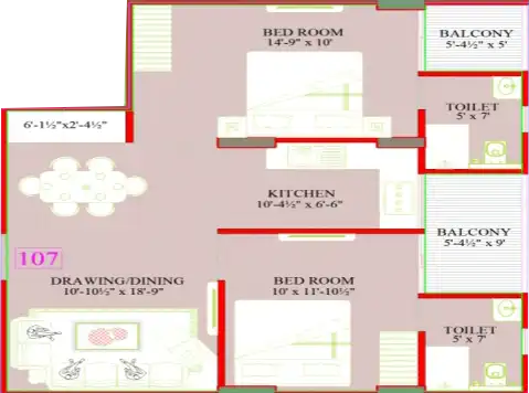 2 BHK Floor Plan 1