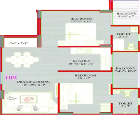 2 BHK Floor Plan 1