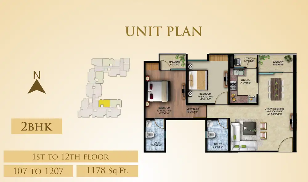 2 BHK Floor Plan 1